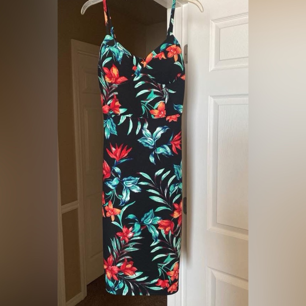 Time and Tru Black Dress with Red and Green Floral